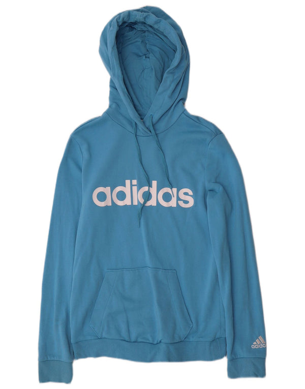 ADIDAS Womens Graphic Hoodie Jumper UK 4/6 XS Blue Cotton