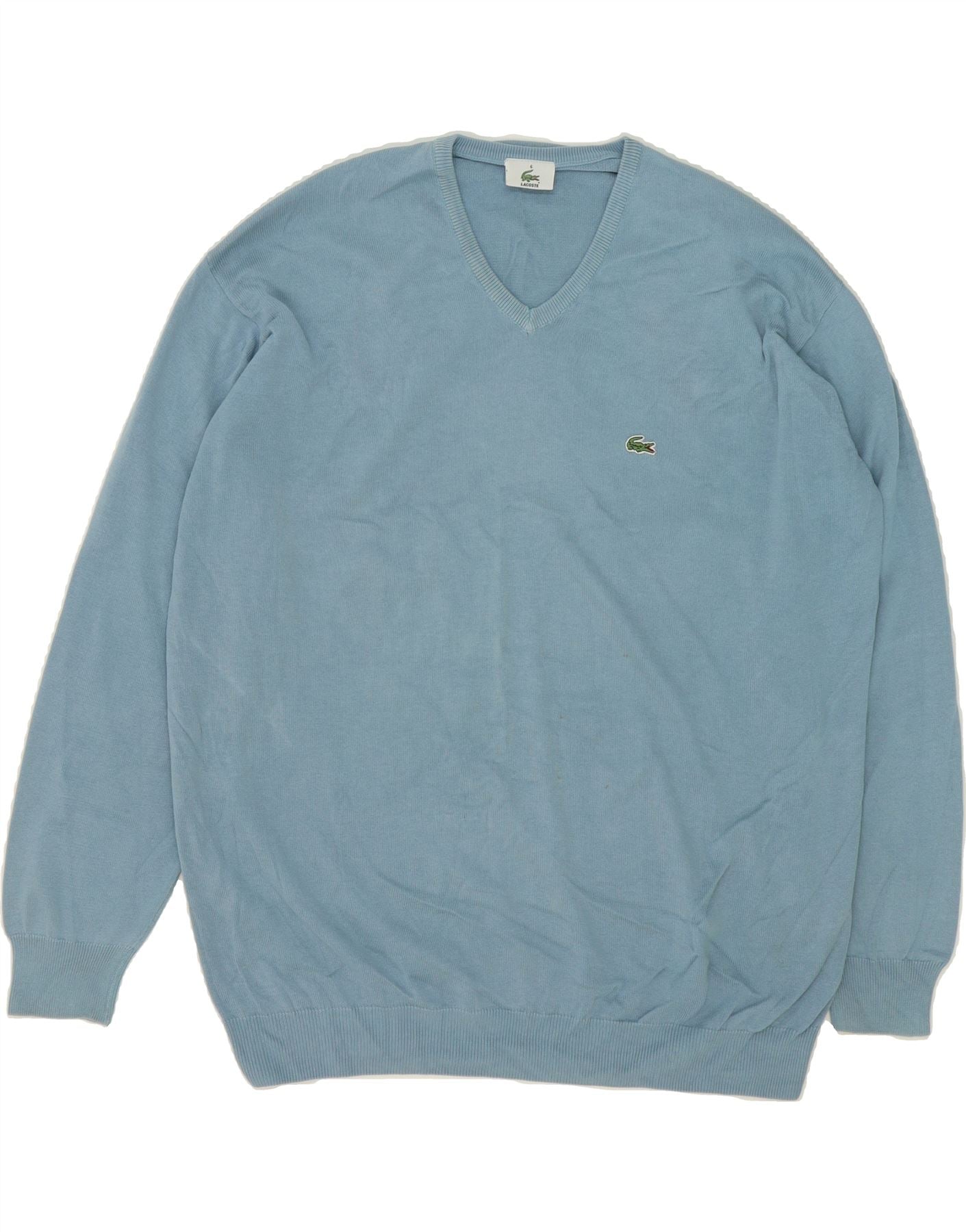 LACOSTE Mens V-Neck Jumper Sweater Size XL Blue Cotton Vintage