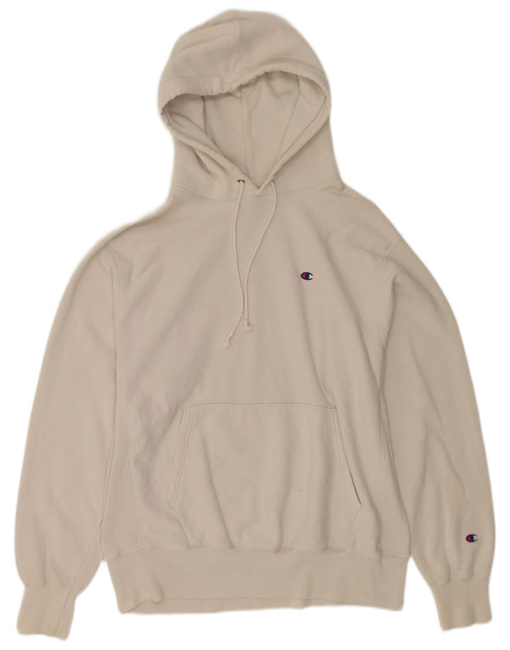 Champion Mens Reverse Weave Hoodie Jumper Large White Cotton