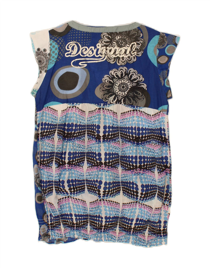 DESIGUAL Womens Graphic Shirt Blouse UK 12 Medium Blue Colourblock Vintage Desigual and Second-Hand Desigual from Messina Hembry 