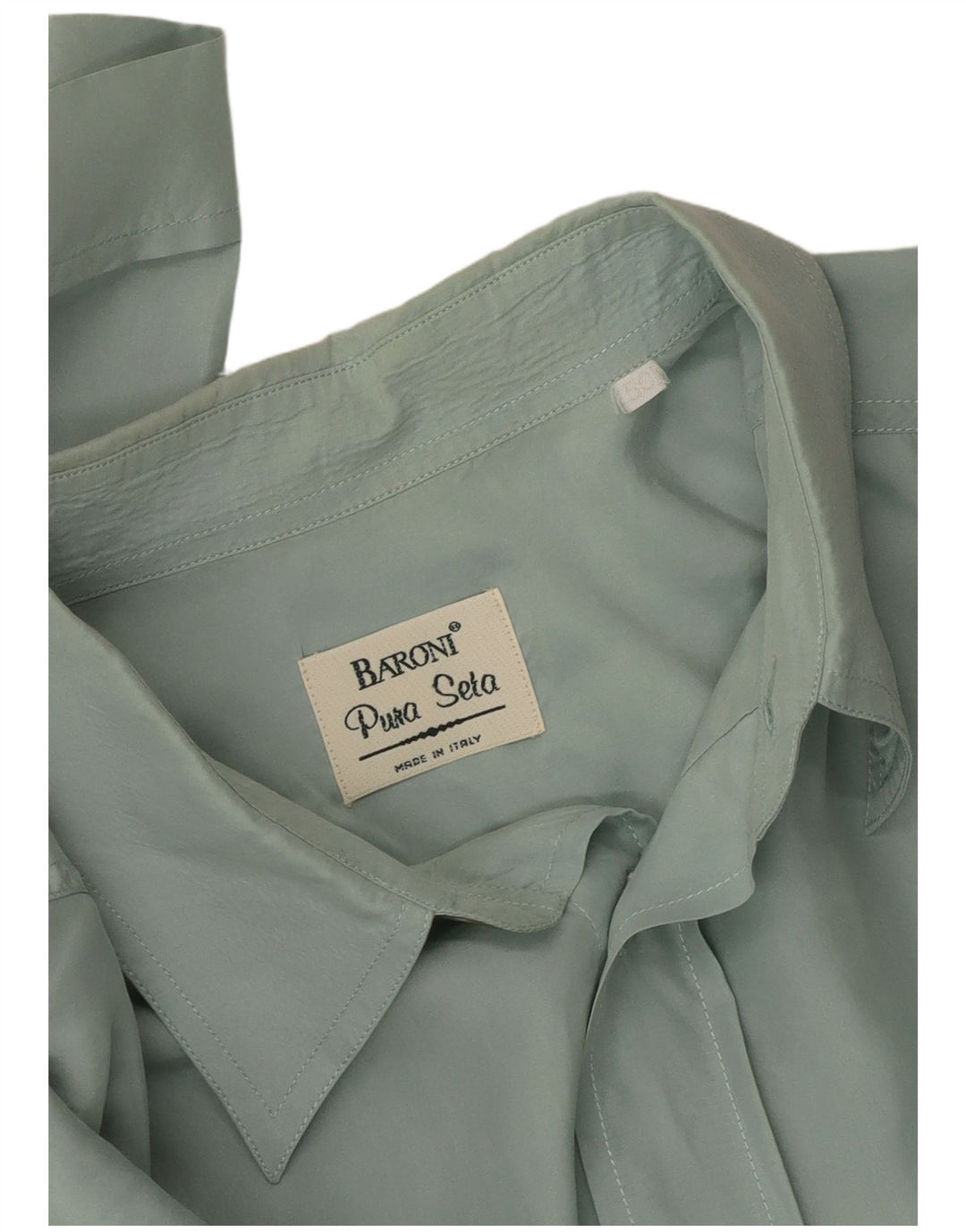 BARONI Mens Short Sleeve Shirt IT 50 Medium Green Silk