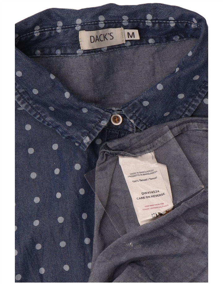 Dack's Womens Short Sleeve Shirt Blouse UK 14 Medium Navy Blue Polka Dot