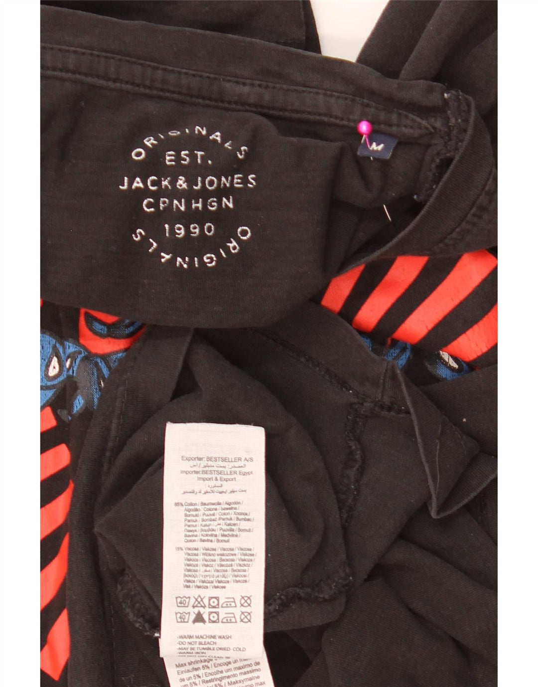 Jack & Jones Mens Graphic T-Shirt Top Medium Black Cotton