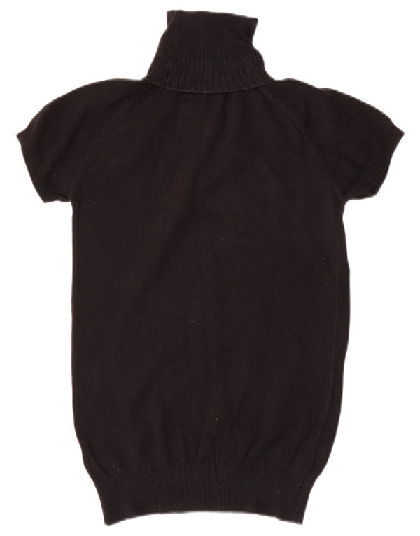 Zara Womens Short Sleeve Roll Neck Jumper Sweater UK 12 Medium Black Cotton
