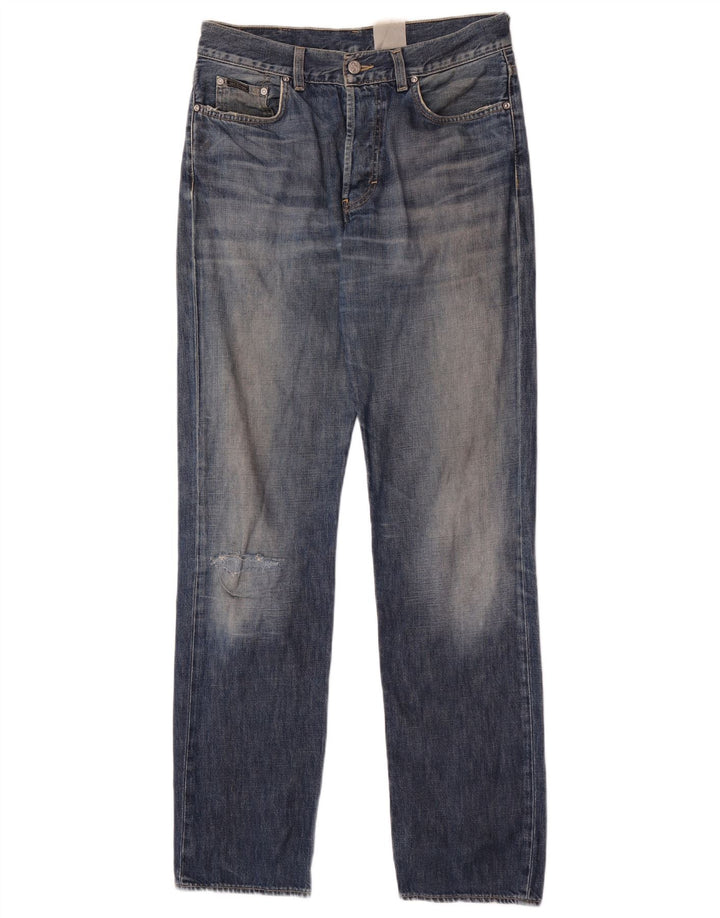 Calvin Klein Mens Distressed Straight Jeans W32 L34 Blue