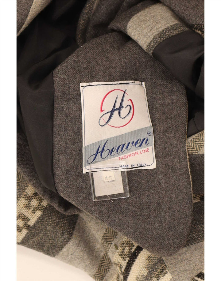 HEAVEN Womens 3 Button Blazer Jacket IT 46 Large Grey Geometric Wool