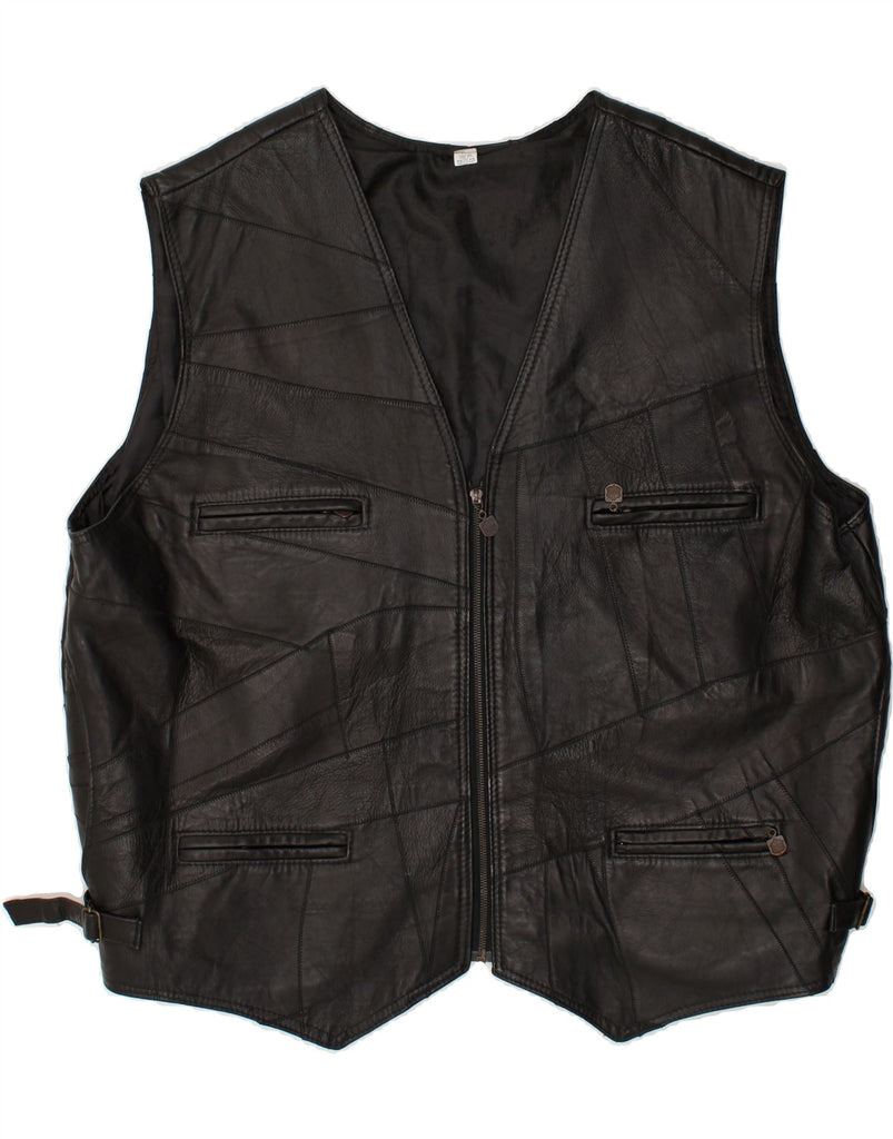 VINTAGE Mens Leather Waistcoat 4XL Black Leather | Vintage Vintage | Thrift | Second-Hand Vintage | Used Clothing | Messina Hembry 