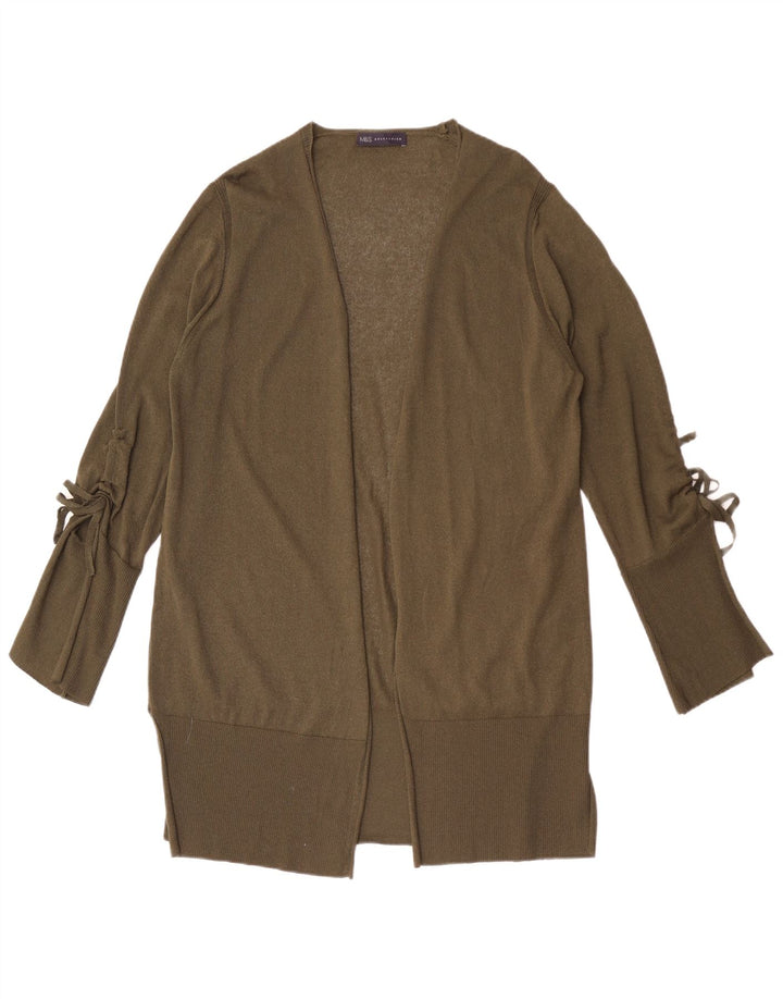 Marks & Spencer Womens Longline Open Cardigan Sweater UK 16 Large Khaki