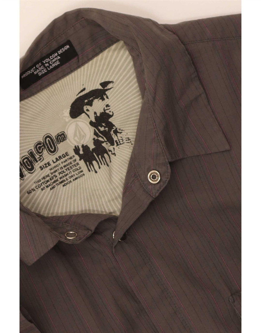 Volcom Mens Short Sleeve Shirt Large Grey Pinstripe Cotton