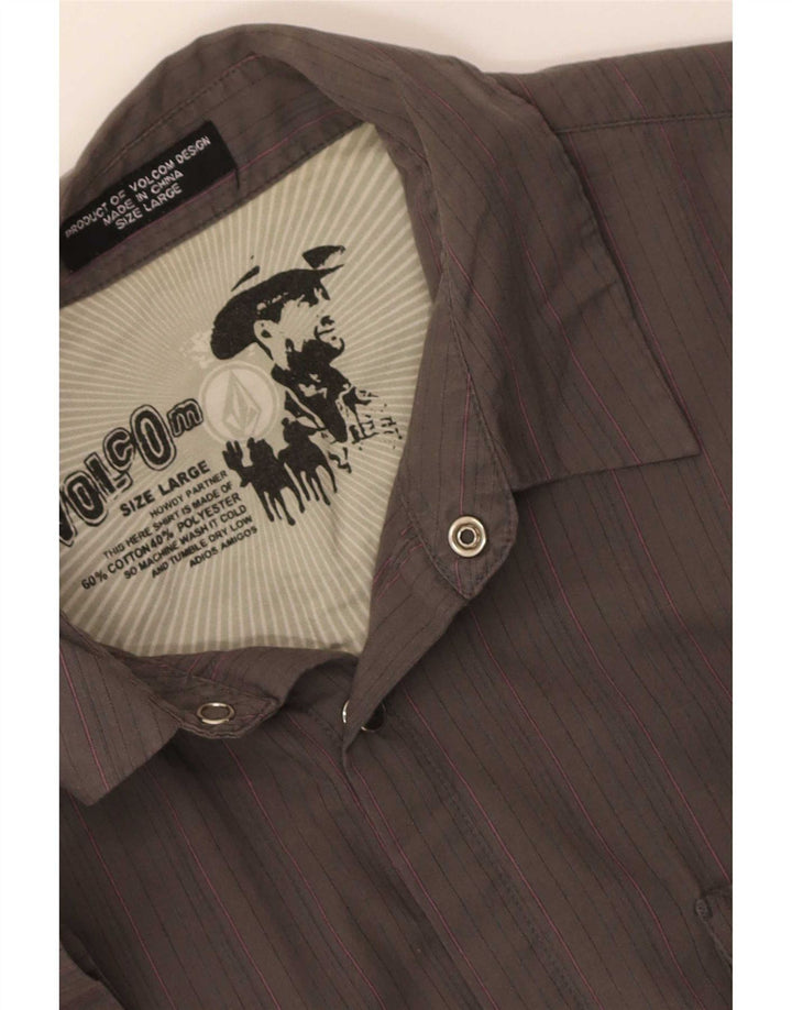 Volcom Mens Short Sleeve Shirt Large Grey Pinstripe Cotton