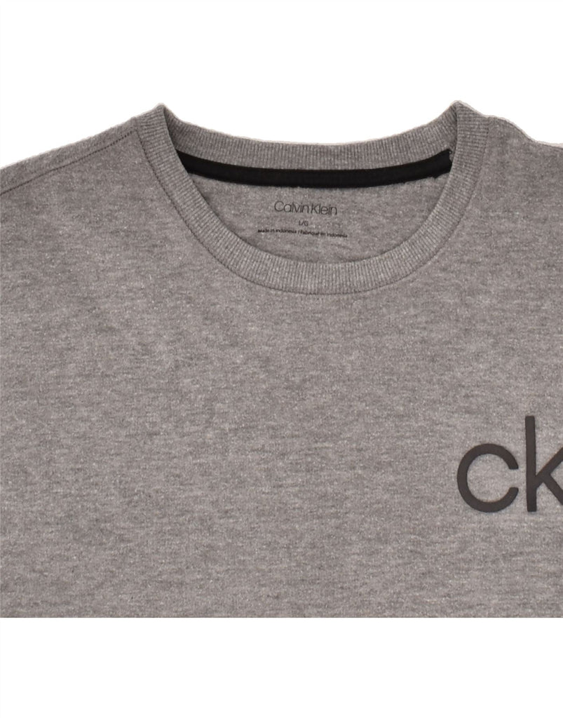 CALVIN KLEIN Mens Graphic Sweatshirt Jumper Large Grey Cotton | Vintage Calvin Klein | Thrift | Second-Hand Calvin Klein | Used Clothing | Messina Hembry 