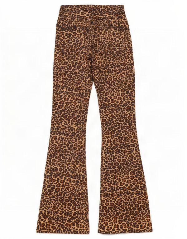 Topshop Womens Flare Casual Trousers W26 L30 Brown Animal Print Viscose