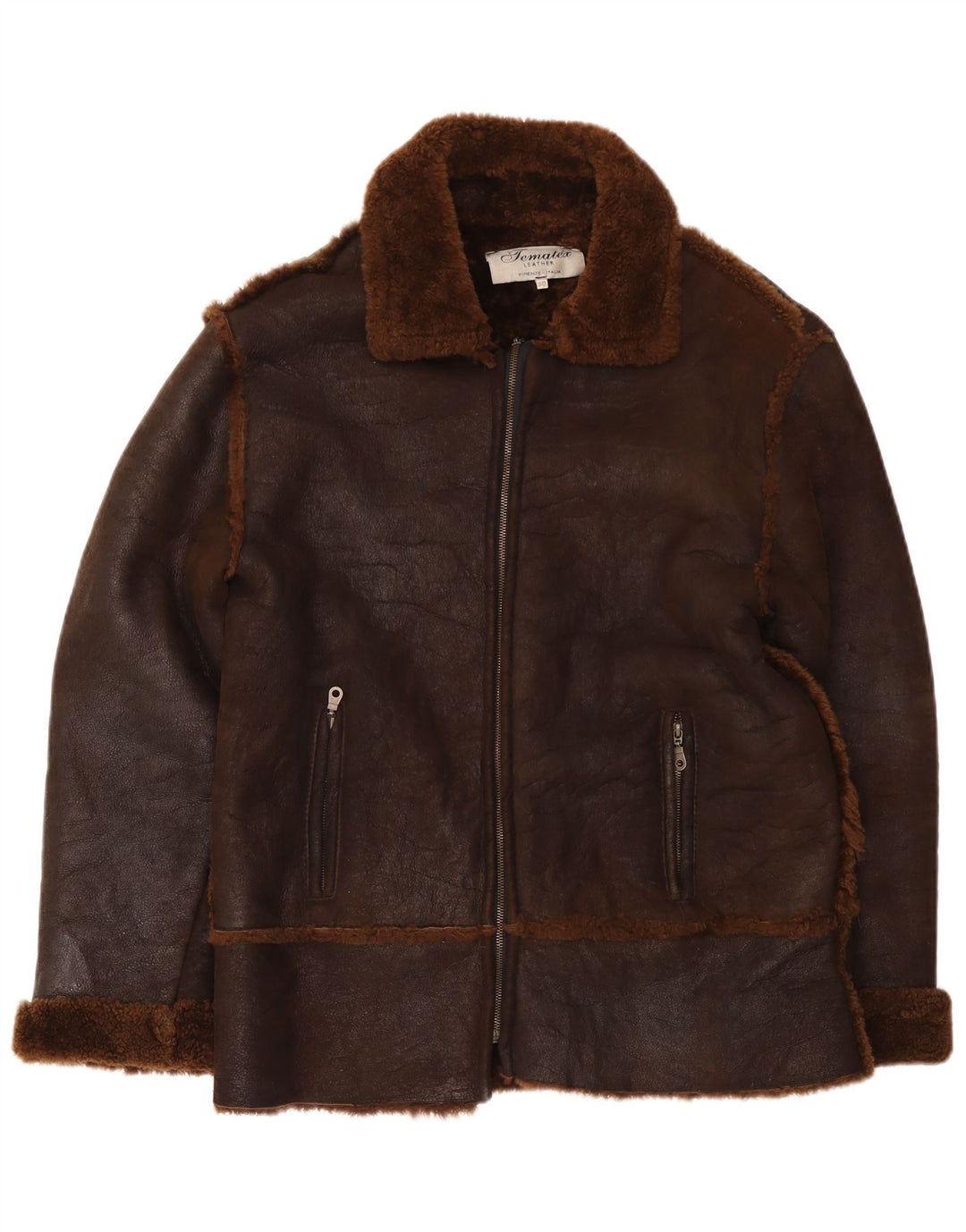 Vintage Mens Shearling Jacket IT 50 Large Brown Leather