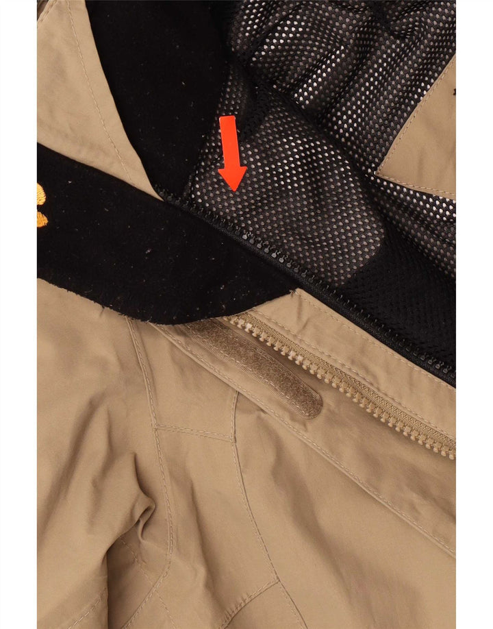 Jack Wolfskin Womens Hooded Rain Jacket UK 12/14 Medium Beige Colourblock