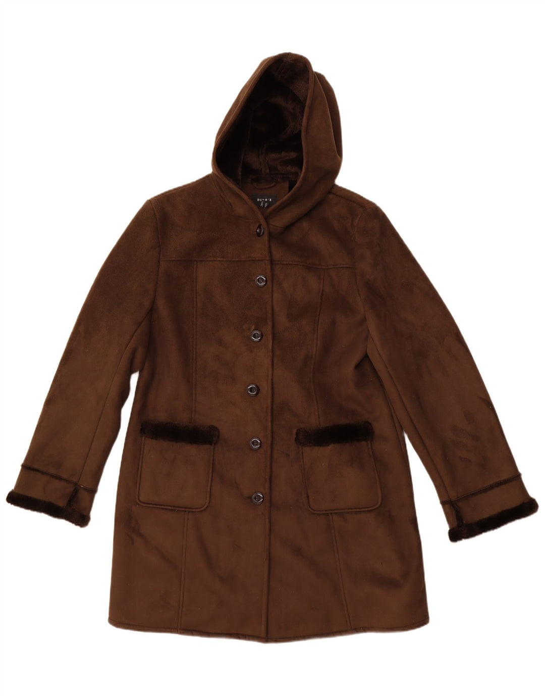 DINO' Z Womens Hooded Sherpa Overcoat UK 18 XL  Brown Polyester