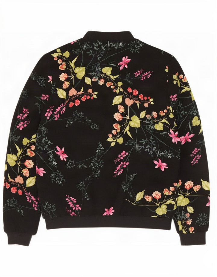 Marks & Spencer Womens Oversized Bomber Jacket UK 10 Small Black Floral