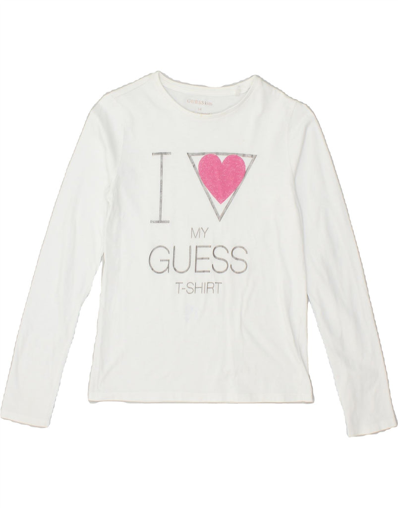 GUESS Girls Graphic Top Long Sleeve 13-14 Years White | Vintage Guess | Thrift | Second-Hand Guess | Used Clothing | Messina Hembry 