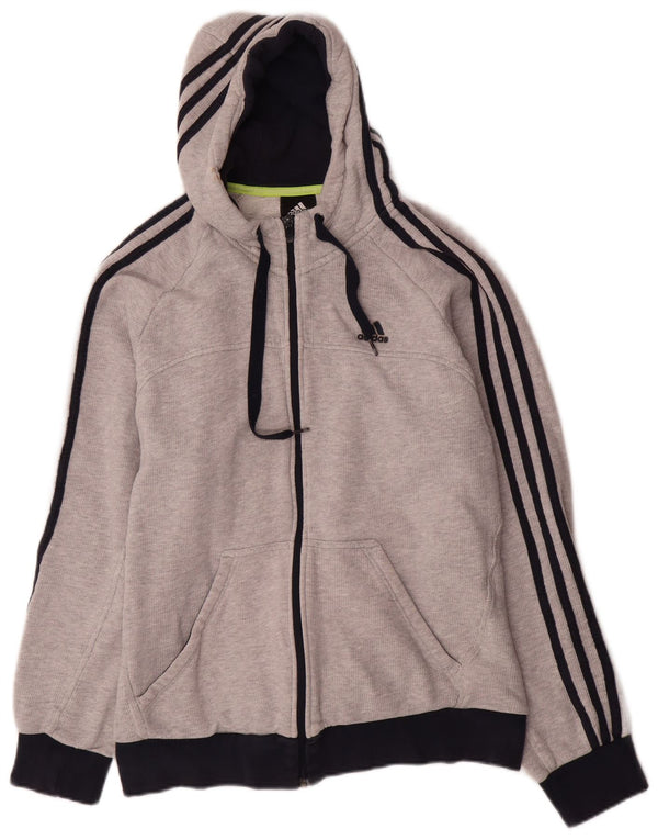 Adidas Mens Zip Hoodie Sweater Large Grey Colourblock Cotton