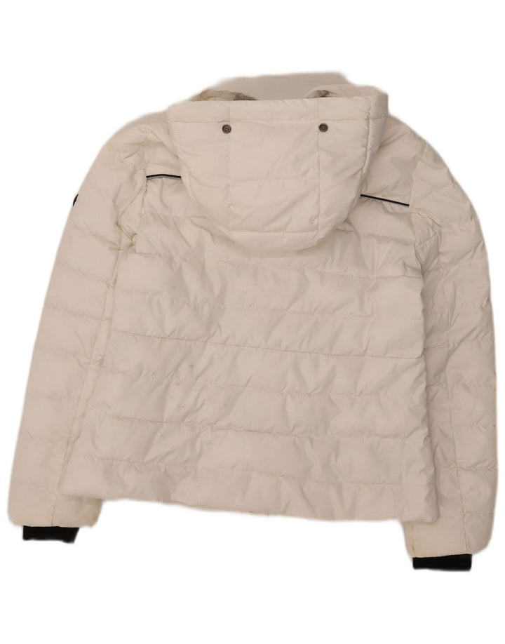 Superdry Womens Hooded Padded Jacket UK 14 Large White Polyester