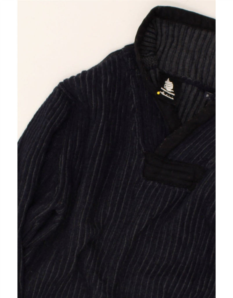 MARINA YACHTING Mens Shawl Neck Jumper Sweater XL Blue Pinstripe | Vintage Marina Yachting | Thrift | Second-Hand Marina Yachting | Used Clothing | Messina Hembry 