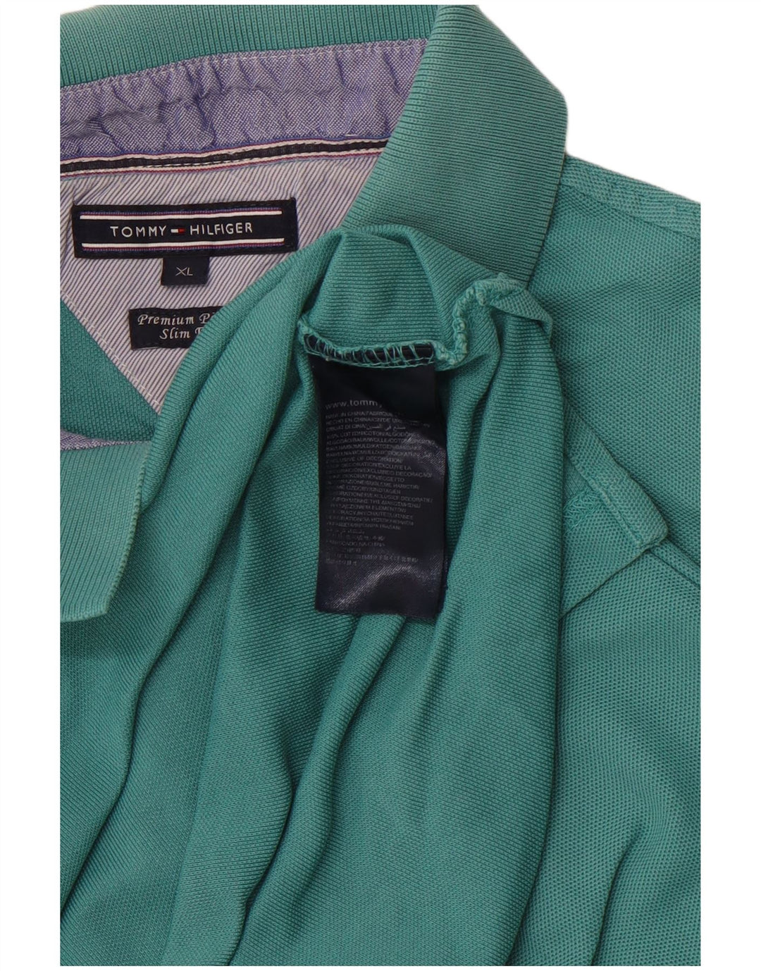 TOMMY HILFIGER Mens Slim Fit Polo Shirt XL Turquoise Cotton