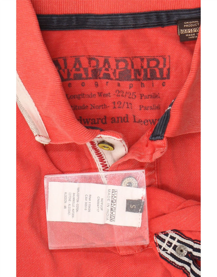 NAPAPIJRI Mens Geographic Graphic Polo Shirt Small Red Cotton