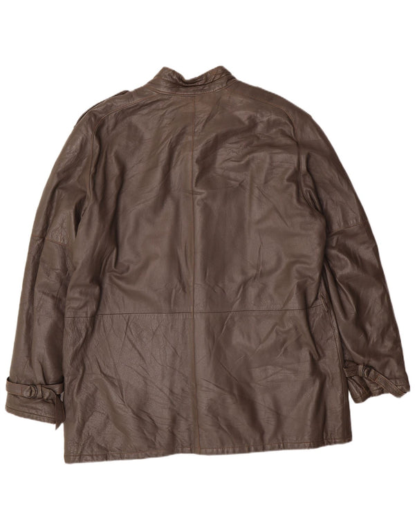 Vintage Mens Military Leather Jacket IT 56 3XL Grey Leather