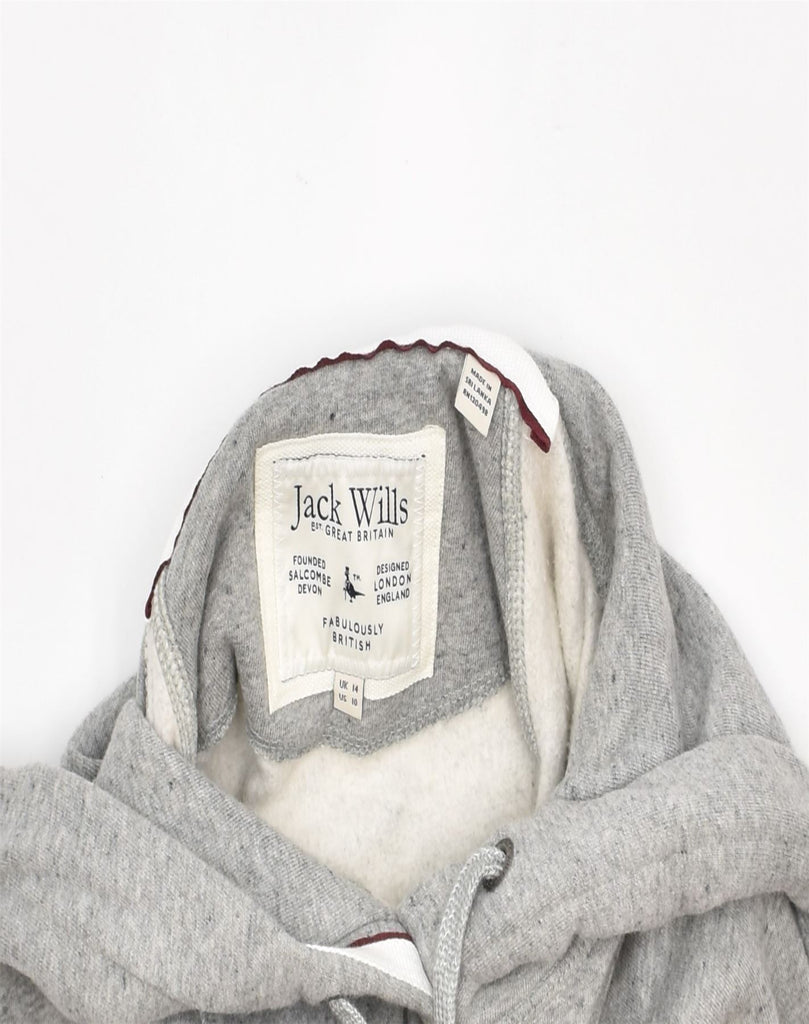 JACK WILLS Womens Graphic Hoodie Jumper UK 14 Large Grey Cotton | Vintage | Thrift | Second-Hand | Used Clothing | Messina Hembry 