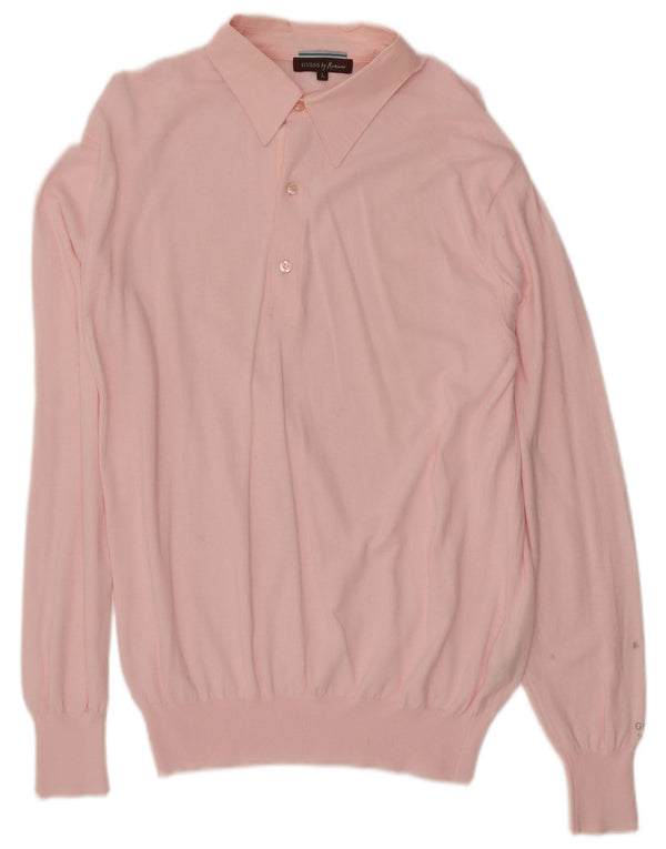Guess By Marciano Mens Polo Neck Jumper Sweater Large Pink Cotton
