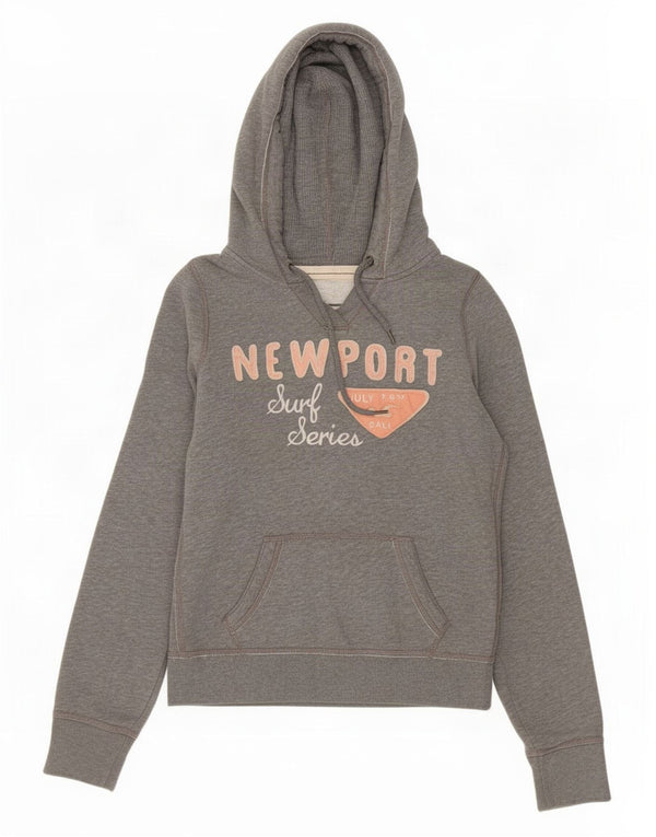Hollister Womens Graphic Hoodie Jumper UK 14 Medium Grey Cotton