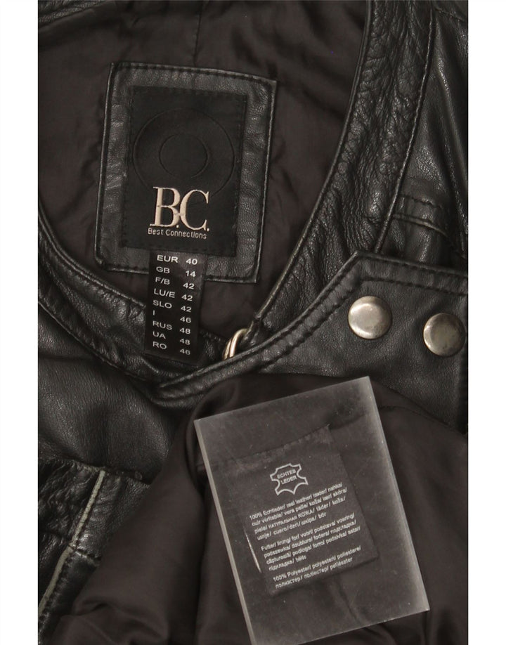 Vintage Womens Leather Biker Jacket UK 14 Large Black Leather