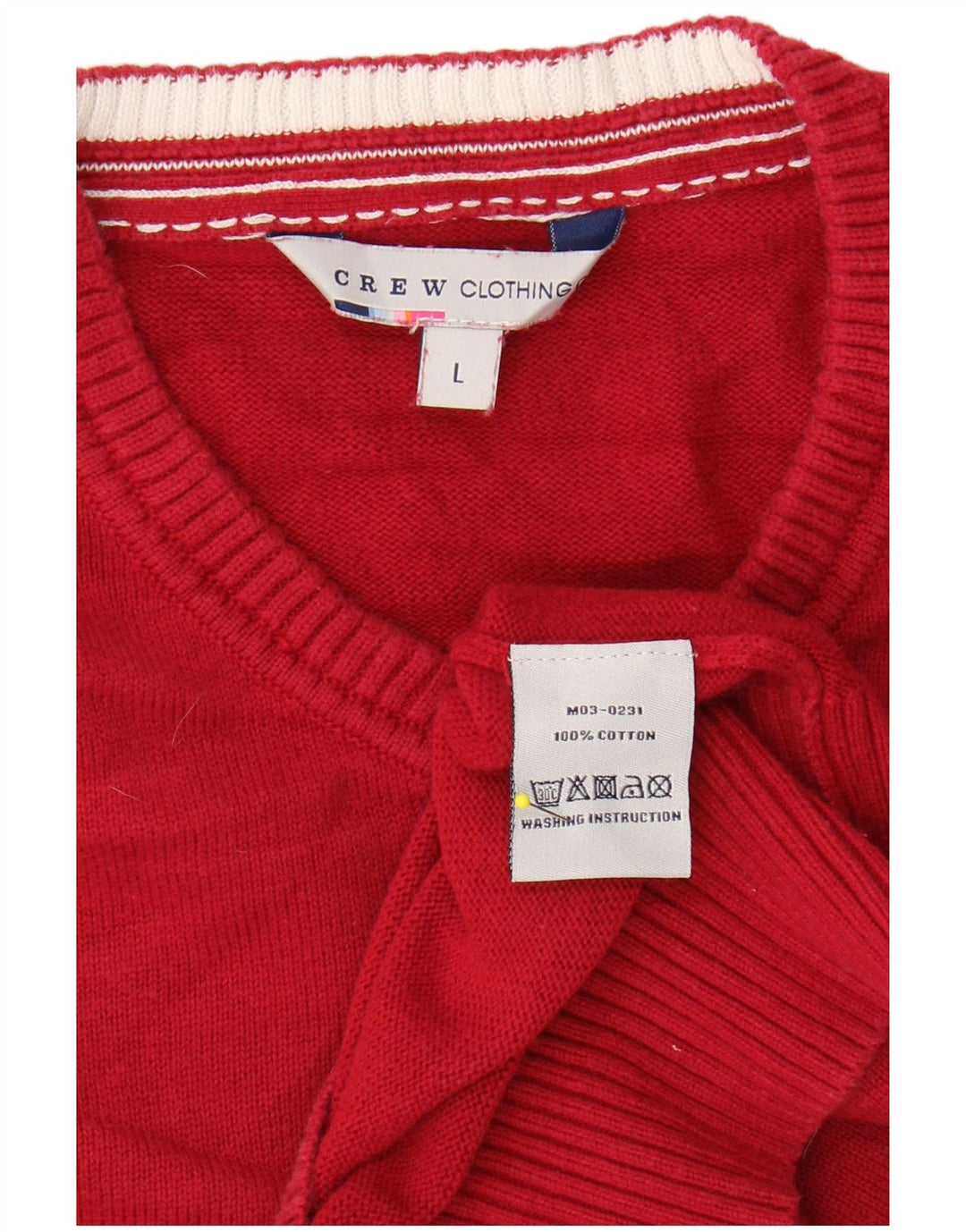 CREW CLOTHING Mens V-Neck Jumper Sweater Large Red Cotton