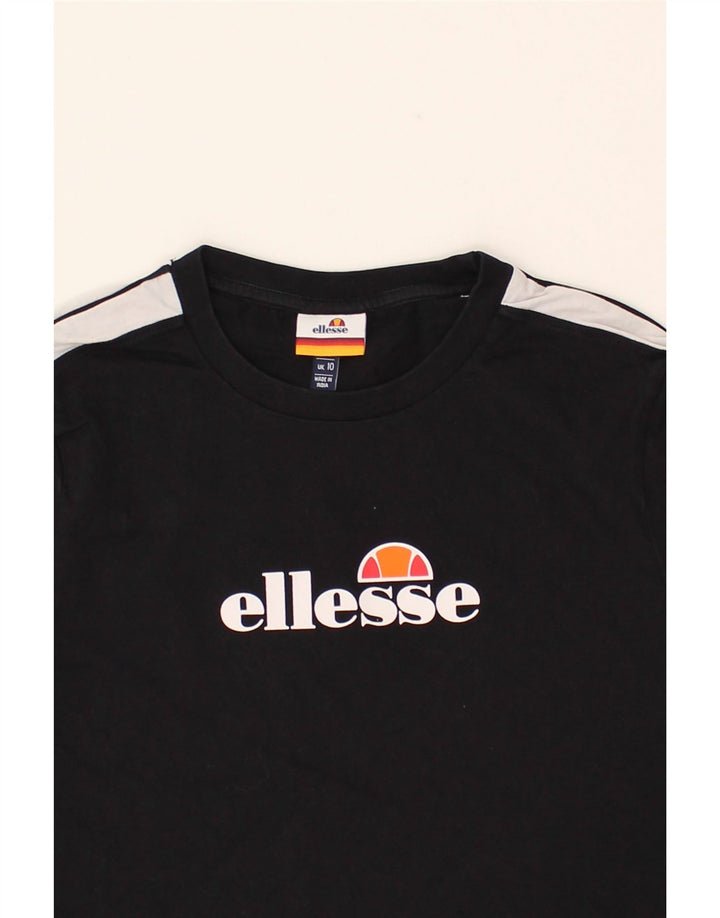 ELLESSE Womens Graphic Top Long Sleeve UK 10 Small Black Colourblock Vintage Ellesse and Second-Hand Ellesse from Messina Hembry 