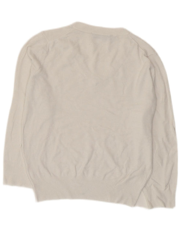 Zara Womens 3/4 Sleeve Crop V-Neck Jumper Sweater UK 10 Small White
