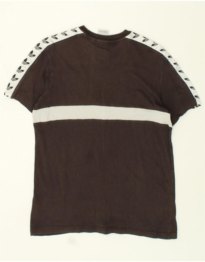 ADIDAS Mens Graphic T-Shirt Top Medium Brown Striped Cotton | Vintage Adidas | Thrift | Second-Hand Adidas | Used Clothing | Messina Hembry 