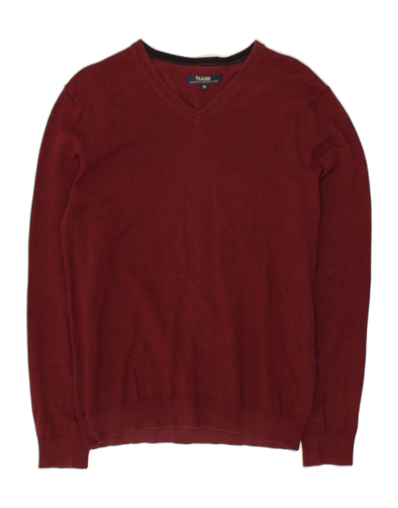 JULES Mens V-Neck Jumper Sweater Medium Burgundy Cotton | Vintage Jules | Thrift | Second-Hand Jules | Used Clothing | Messina Hembry 