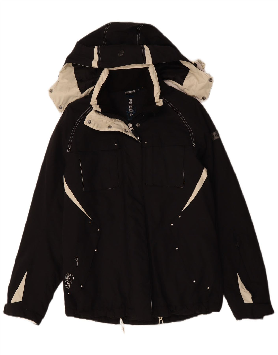 Brugi Womens Hooded Windbreaker Jacket UK 14 Medium Black Colourblock