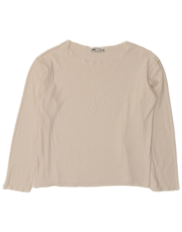 Zara Womens Crop Oversized Top Long Sleeve UK 10 Small White