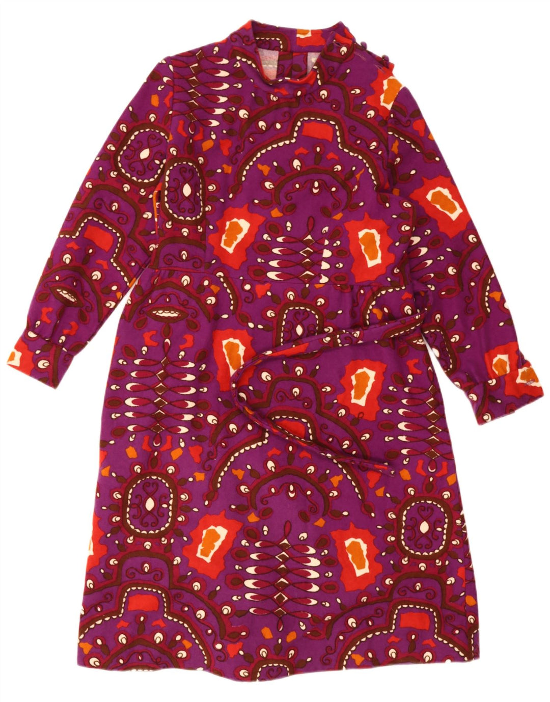 Vintage Womens Abstract Pattern A-Line Dress UK 12 Medium Purple