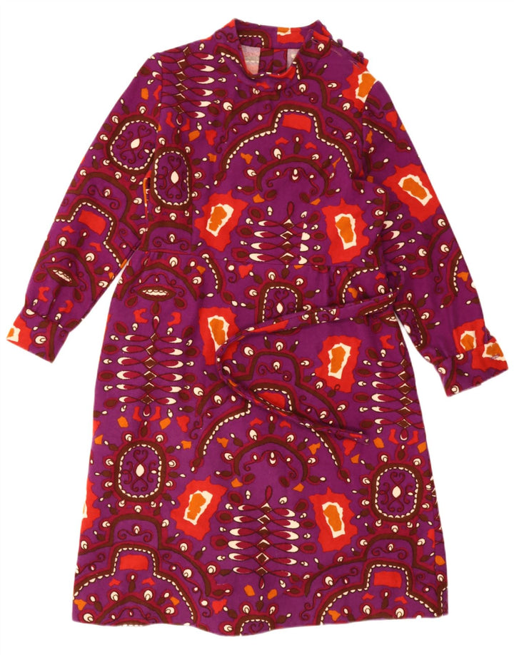 Vintage Womens Abstract Pattern A-Line Dress UK 12 Medium Purple