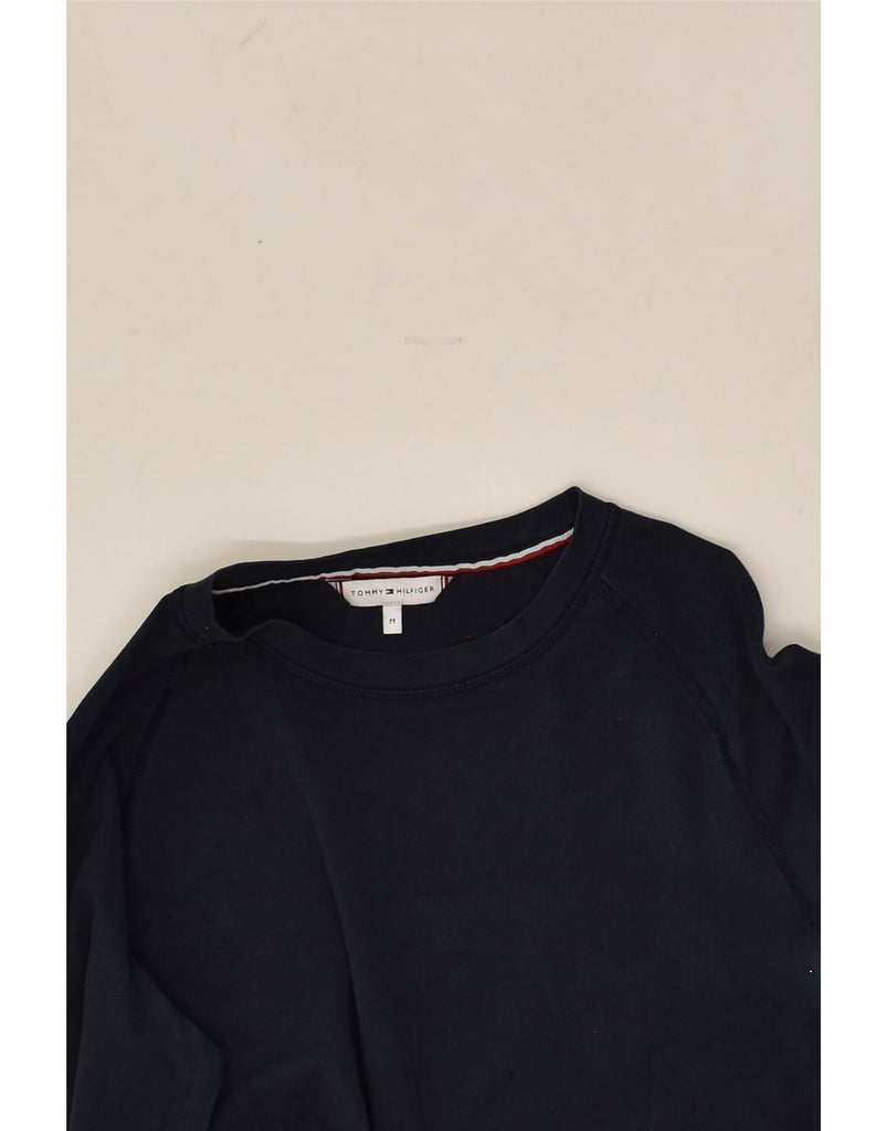TOMMY HILFIGER Womens Crop Sweatshirt Jumper UK 12 Medium Navy Blue Cotton | Vintage Tommy Hilfiger | Thrift | Second-Hand Tommy Hilfiger | Used Clothing | Messina Hembry 