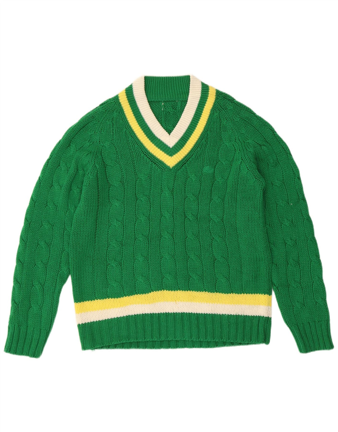 VINTAGE Womens V-Neck Jumper Sweater UK 16 Large Green Striped
