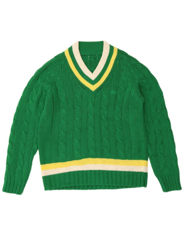 VINTAGE Womens V-Neck Jumper Sweater UK 16 Large Green Striped