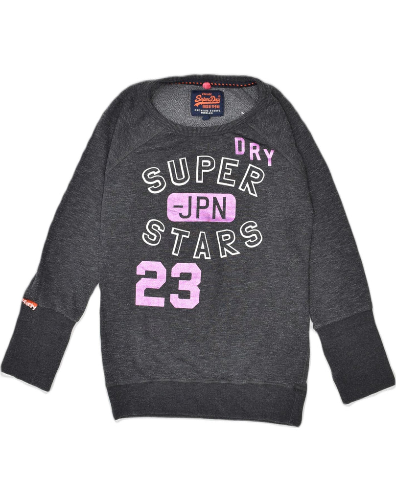 SUPERDRY Womens Graphic Sweatshirt Jumper UK 10 Small Grey Cotton | Vintage | Thrift | Second-Hand | Used Clothing | Messina Hembry 