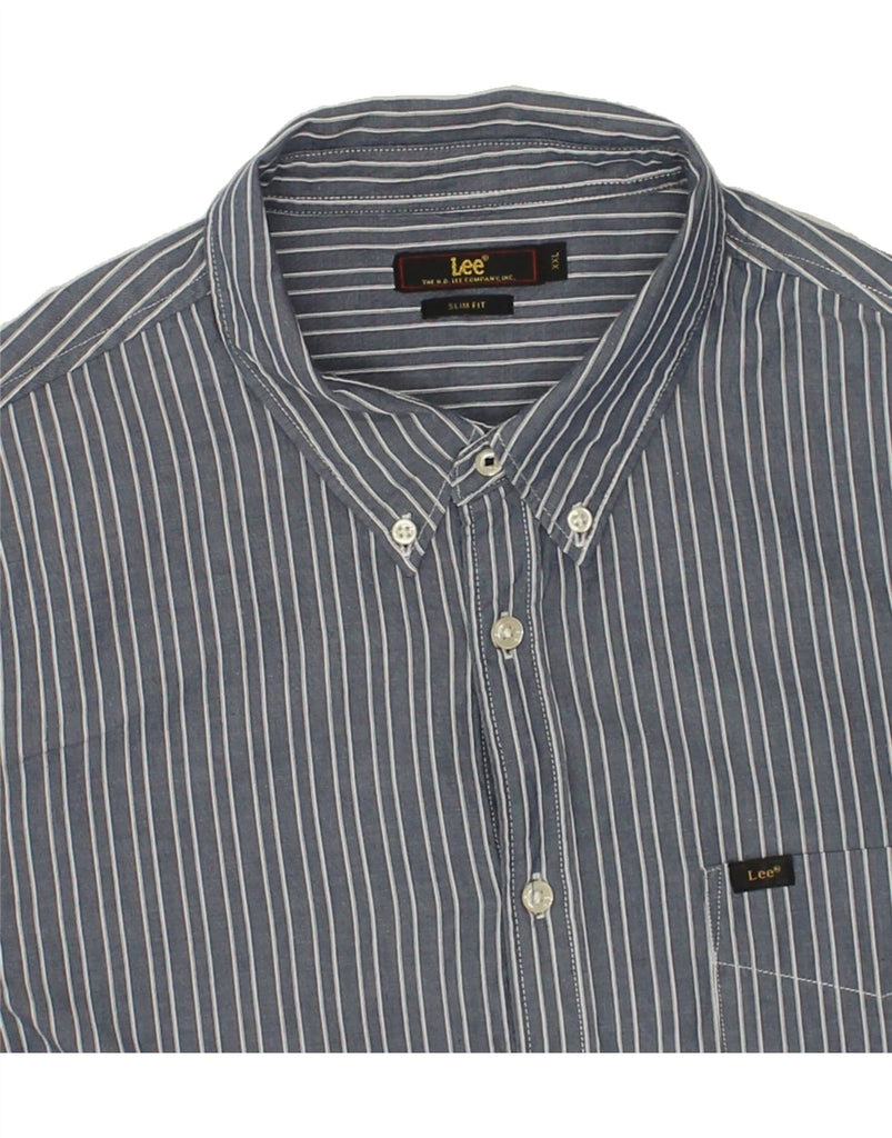 LEE Mens Slim Fit Shirt 2XL Grey Striped Cotton | Vintage Lee | Thrift | Second-Hand Lee | Used Clothing | Messina Hembry 