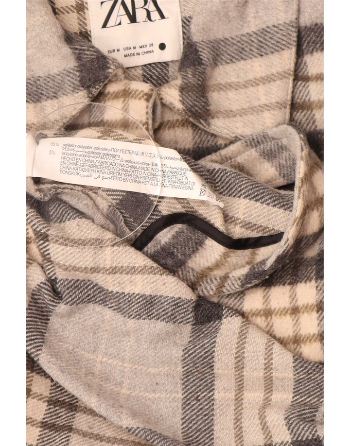Zara Womens Oversized Flannel Shirt UK 14 Medium Grey Plaid Polyester