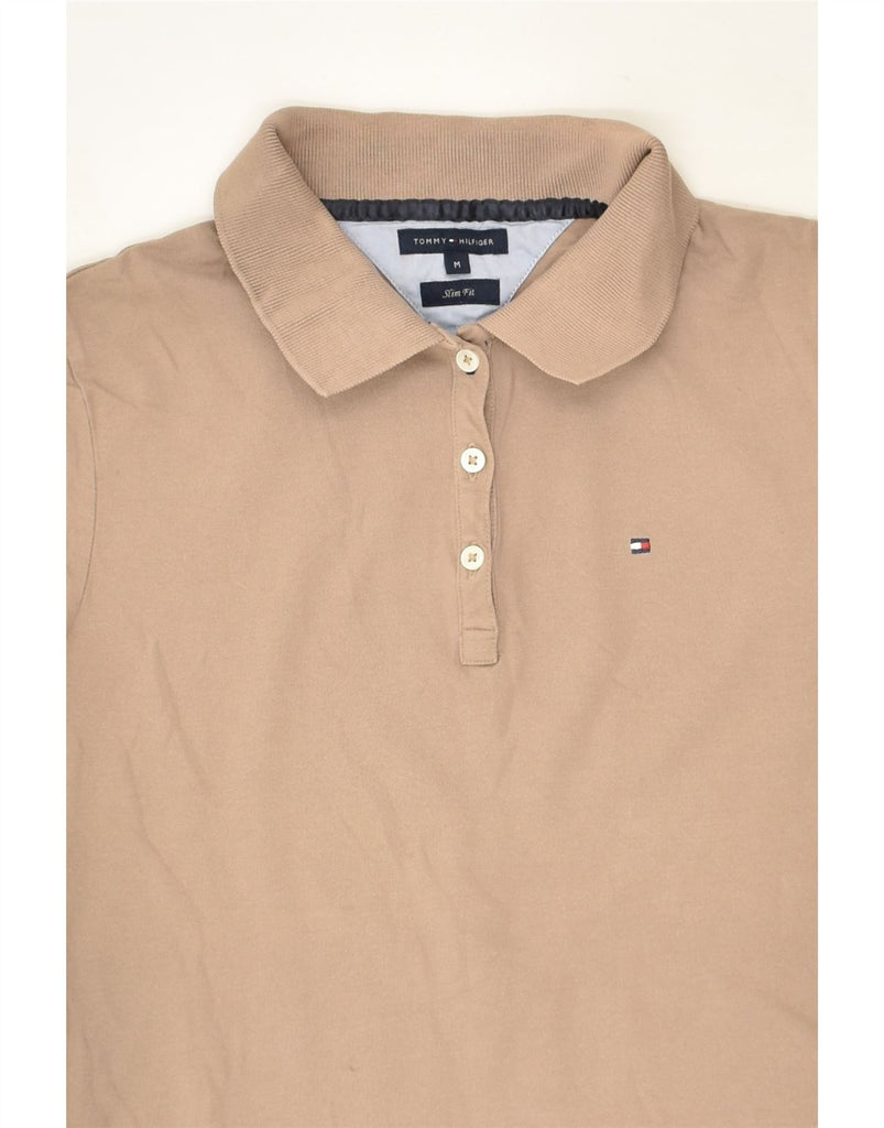 TOMMY HILFIGER Womens Slim Fit Polo Shirt UK 12 Medium Brown Cotton | Vintage Tommy Hilfiger | Thrift | Second-Hand Tommy Hilfiger | Used Clothing | Messina Hembry 