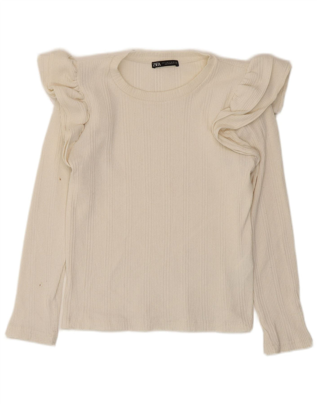 Zara Womens Crop Top Long Sleeve UK 8 Small Off White Cotton