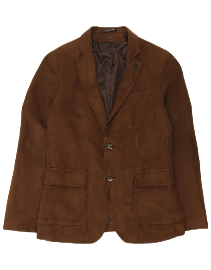 ZARA Mens 2 Button Suede Blazer Jacket EU 48 Medium Brown