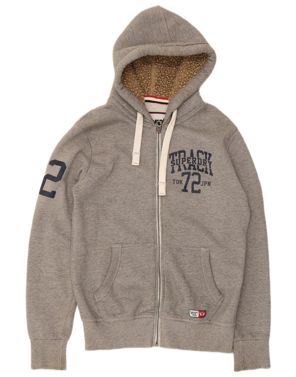 Superdry Mens Graphic Zip Hoodie Sweater Large Grey Cotton